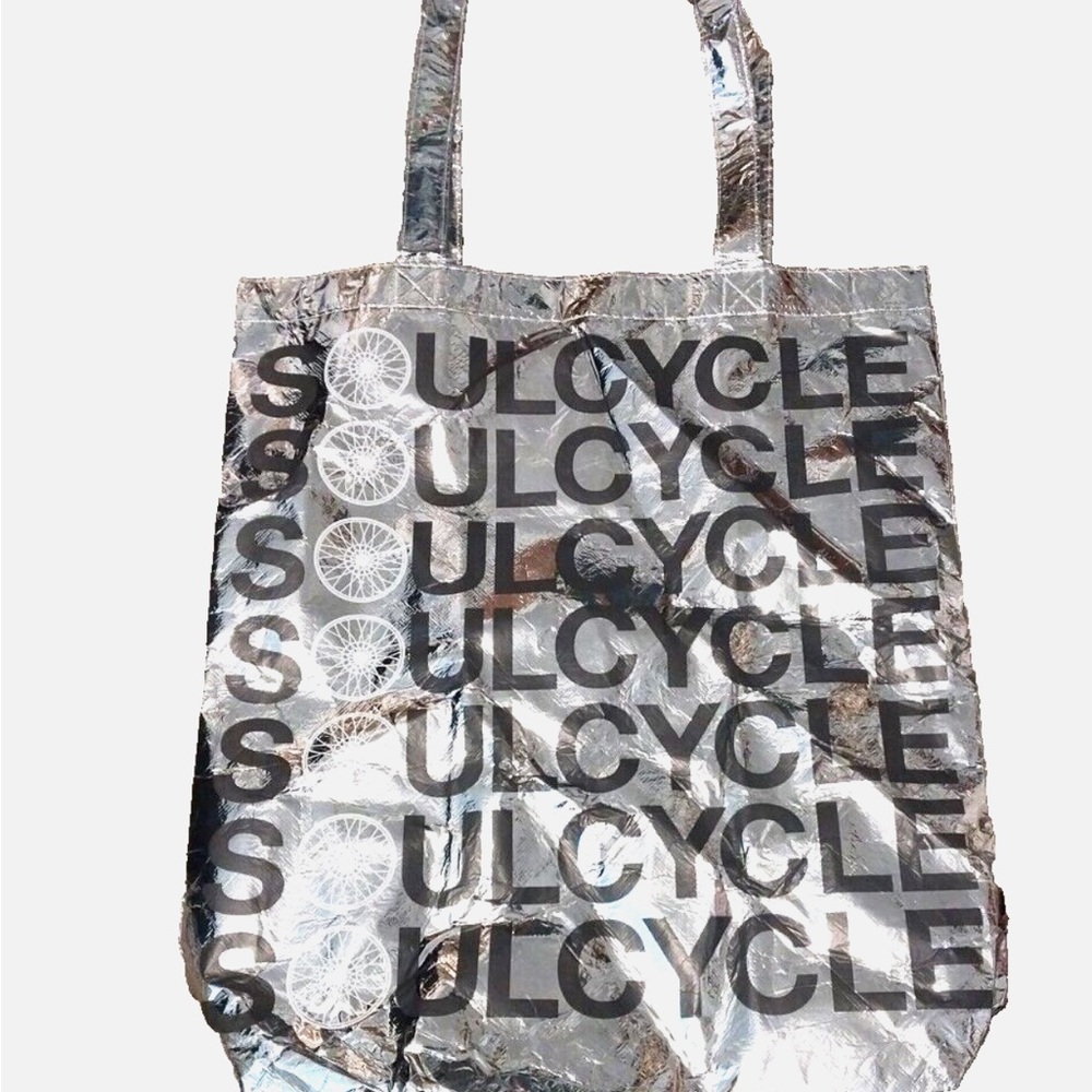 NEW SoulCycle Silver Tote Bag with Bold Graphic Design